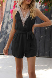 V Neck Lace Edge Sleeveless Romper