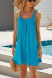 Plain Gathering Round Neck Sleeveless Dress