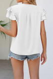 Plain V Neck Tiered Sleeves Chiffon Blouse