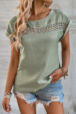 Plain Hollow Out Lace Splicing Short Sleeves Top
