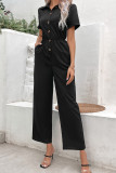 Black Button Up One Piece Jumpsuit