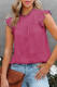 Rose Contrast Trim Ruffled Crew Neck Sleeveless Top