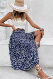 Navy Floral Smocked Waist Side Split Maxi Skirt