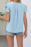 Plain V Neck Tiered Sleeves Chiffon Blouse