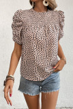 Leopard Print Smocked Puffy Blouse