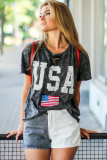 Black Distressed Tie-dye USA Flag Print T-shirt
