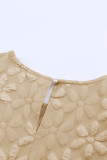 Apricot Floral Lace Ruched Bubble Sleeve Top