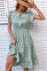 Green Flower Print Elastic Wasit Splicing Dress