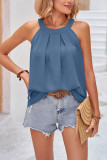 Plain Pin-Tuck Halter Tank Top