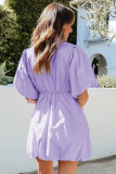 Purple Puff Sleeve Bubble Hem Mini Dress