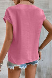 Plain Hollow Out Lace Splicing Short Sleeves Top