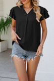 Plain V Neck Tiered Sleeves Chiffon Blouse