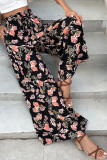 Black High Waist Floral Wide Leg Flare Pants