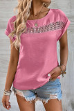 Plain Hollow Out Lace Splicing Short Sleeves Top