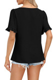 Square Neck Short Sleeves Pleated Blouse