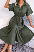 Loose Fit Button Up Waist Tie Smocked Dress