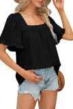 Square Neck Short Sleeves Pleated Blouse