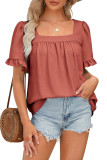 Square Neck Short Sleeves Pleated Blouse