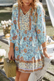 V Neck Bohemia Floral Mini Dress