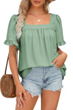 Square Neck Short Sleeves Pleated Blouse