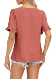 Square Neck Short Sleeves Pleated Blouse