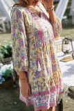 V Neck Bohemia Floral Mini Dress