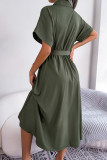 Loose Fit Button Up Waist Tie Smocked Dress