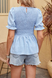 Puff Sleeves Swiss Dot Ruffle Hem Top
