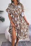 Leopard Button Up Tie Waist Split Dress