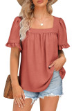 Square Neck Short Sleeves Pleated Blouse