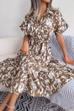 Leopard Button Up Tie Waist Split Dress