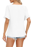 Square Neck Short Sleeves Pleated Blouse