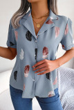 Button Up Feather Print Shirt