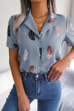 Button Up Feather Print Shirt