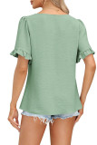 Square Neck Short Sleeves Pleated Blouse