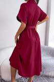 Loose Fit Button Up Waist Tie Smocked Dress