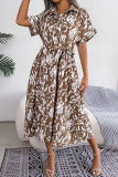 Leopard Button Up Tie Waist Split Dress