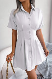 Turndown Collar Button Up Plain Shirt Dress