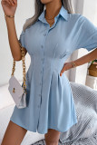 Turndown Collar Button Up Plain Shirt Dress