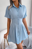 Turndown Collar Button Up Plain Shirt Dress