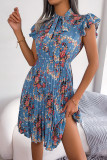 Ruffle Sleeves Smocked Floral Dress