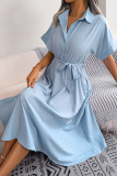 Loose Fit Button Up Waist Tie Smocked Dress