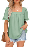Square Neck Short Sleeves Pleated Blouse