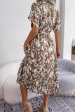 Leopard Button Up Tie Waist Split Dress