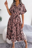 Leopard Button Up Tie Waist Split Dress