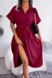 Loose Fit Button Up Waist Tie Smocked Dress