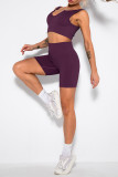 Plain Seamless Rib Tank Top With Shorts 2pcs Set