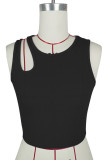 Plain Cut Out Shoulder Crop Tank Top