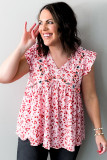 Leopard Floral Embroidered Plus Size Babydoll Tank Top