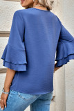Plain V Neck Flare Tiered Sleeves Blouse